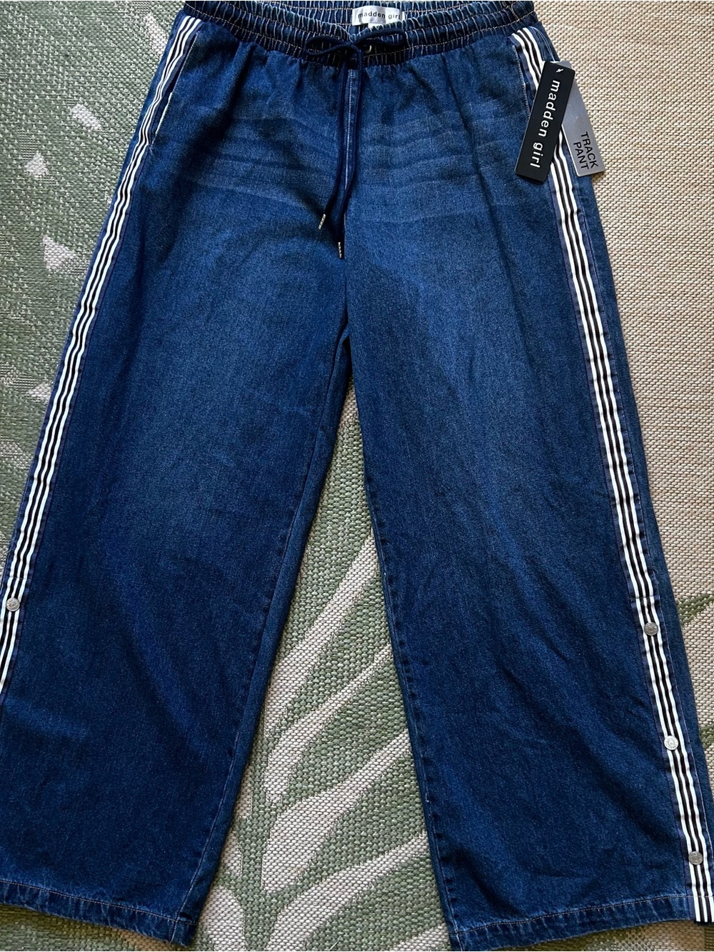Madden Girl Dark Wash Wide-Leg Denim Track Pants NWT XL
